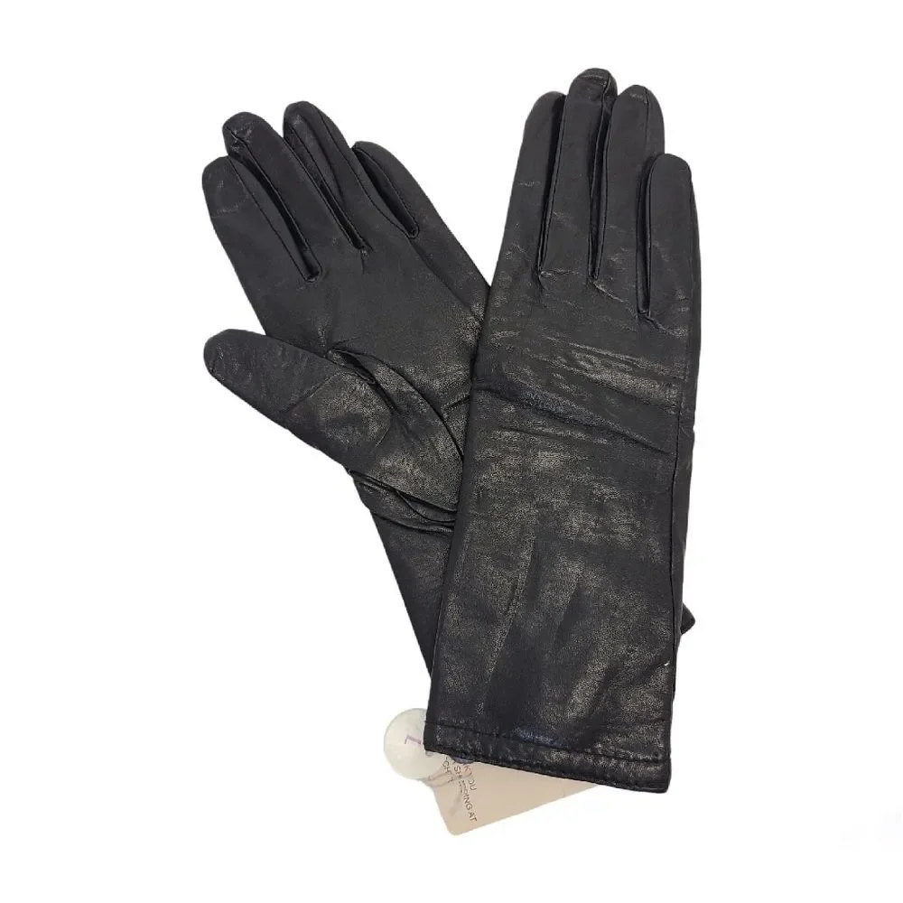 NWT Vintage Grandoe Womens Black Leather Gloves L
